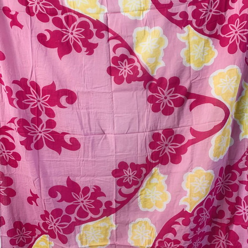 Vintage pareo used, pink and yellow cotton