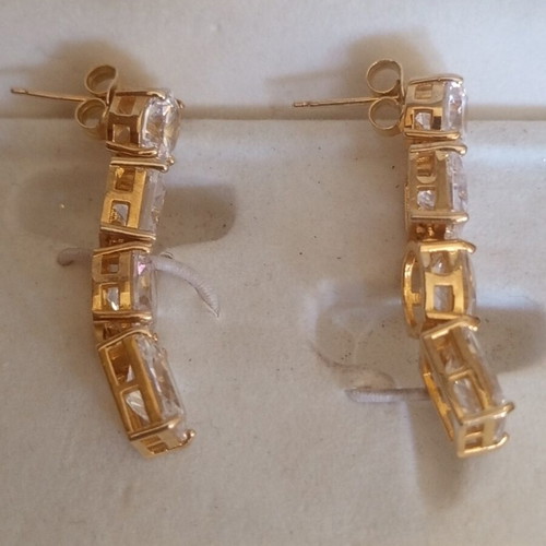 Silver 925 Women's Earrings gold color with crystal stones new