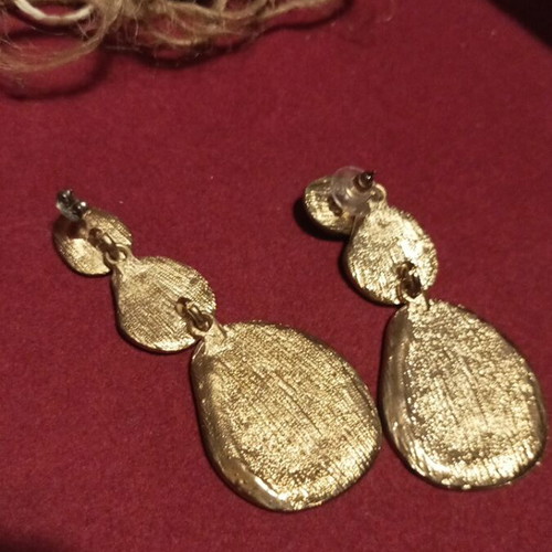 Leopard Purple Drop Earrings like new, embossed fabric design
