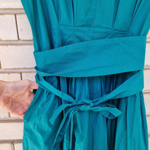 Retro style elegant midi dress 100% cotton like new, size S, blue and green