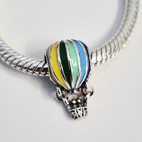 Silver charm hot air balloon with colorful enamel new