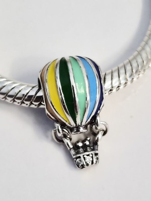 Silver charm hot air balloon with colorful enamel new