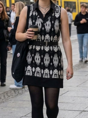 Dress with Shirt Collar Details like new, black and white, size S