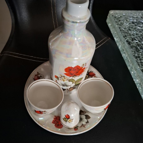 Vintage porcelain liqueur set 5 pieces rose design like new