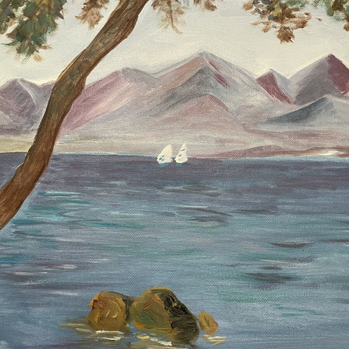 Painting inspired by Claude Monet, like new, framed with signature