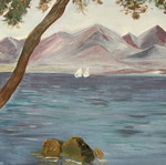 Ζωγραφικός πίνακας εμπνευσμένος από Claude Monet, σαν καινούργιο, με πλαίσιο και υπογραφή
