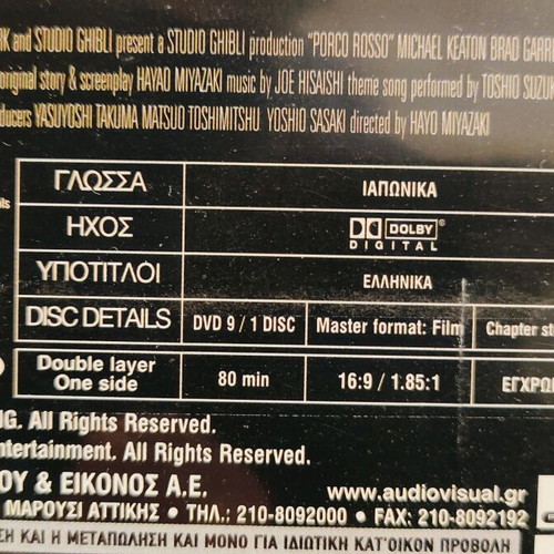 Porco Rosso DVD used with Greek subtitles