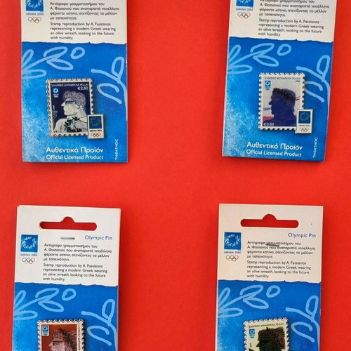 Olympic pin set of 4 Athens 2004 new, Fasianos stamp series