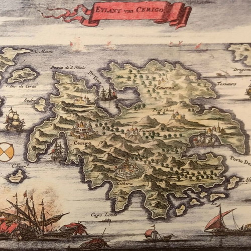 Two collectible hand-colored engravings of Karpathos and Kythera like new