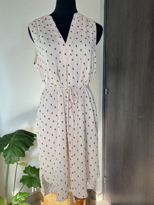 Nude Beige Printed Sleeveless Midi Dress with Tie Waist, Like New