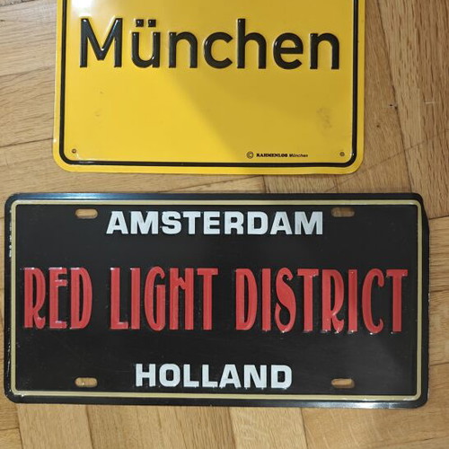 Decorative metal signs Amsterdam and München