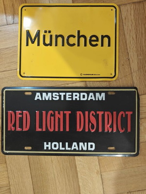 Decorative metal signs Amsterdam and München