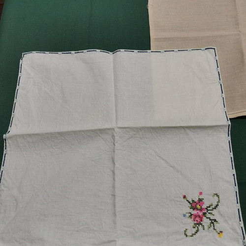 Embroidered tablecloths used, 1950s era, set of 2 pieces
