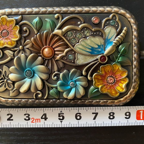 Portable mirror with copper case and enamelled lid, new