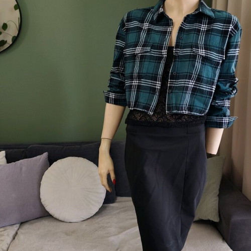 Cropped checked shirt Attrattivo like new, green, size M