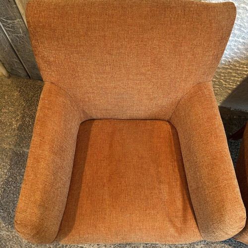 Armchair set vintage used, terracotta color, wooden legs