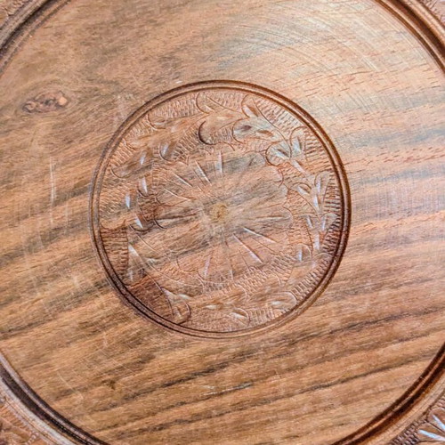 Vintage wooden carved plate, 25 cm diameter