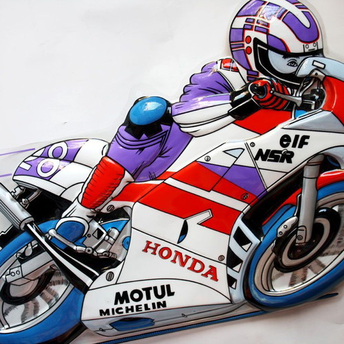 Vintage 80's Μηχανή Πίστας Honda Racing Πλαστική Διακοσμητική Αφίσα Τοίχου 53cm Καινούρια