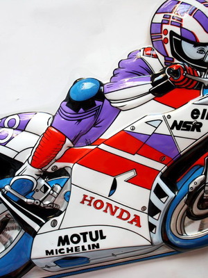 Vintage 80's Μηχανή Πίστας Honda Racing Πλαστική Διακοσμητική Αφίσα Τοίχου 53cm Καινούρια