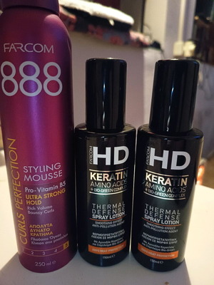 Farcom hair care set mousse and 2 thermal protectors like new
