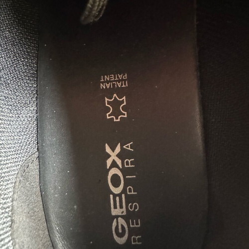 Geox women's sneakers like new, black leather with studs and patent, size 37