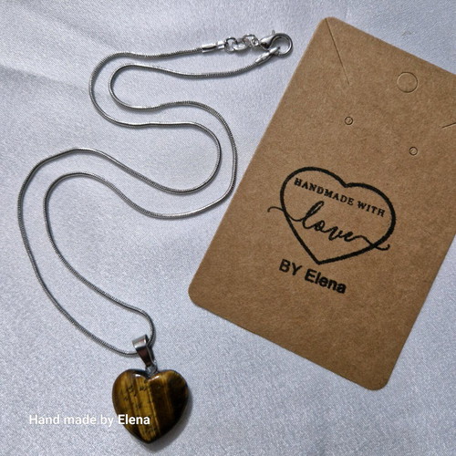 Handmade heart necklace with natural tiger eye stone and silver chain new