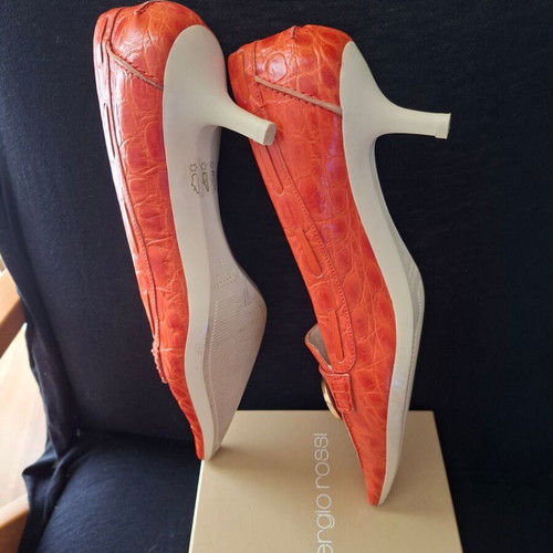 Sergio Rossi Croco Pumps No 38 Orange New, 5 cm Heel