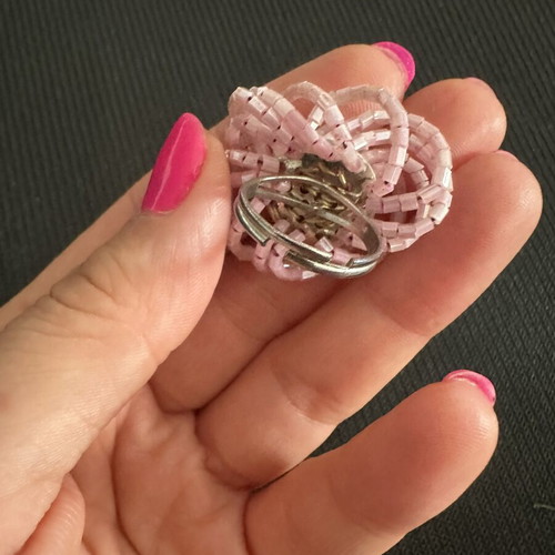 Handmade pink statement ring flower design, like new