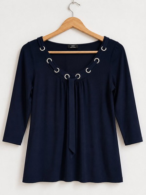 Marks & Spencer Navy Blouse like new, 3/4 Sleeve with Metallic Details