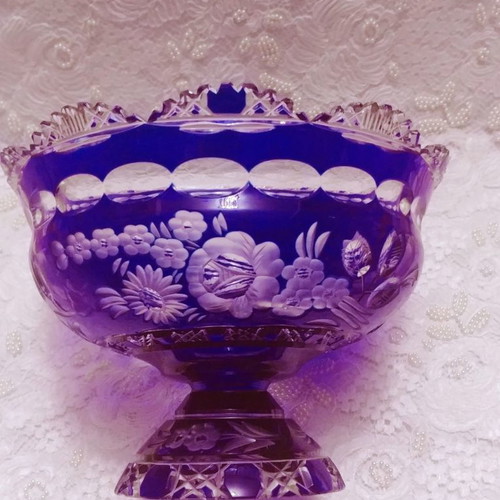 Meissener Bleikristall "Flower of London" fruit bowl new, blue