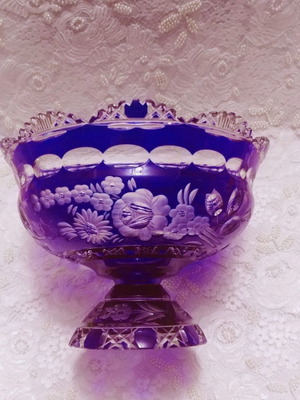 Meissener Bleikristall "Flower of London" fruit bowl new, blue