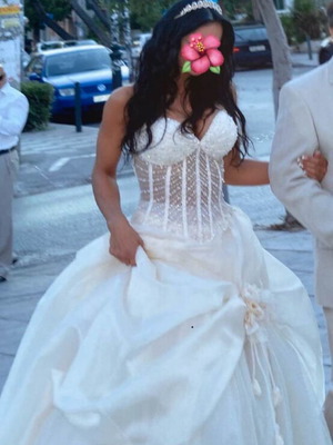 Demetrios wedding dress like new, size S–M, beige and gold