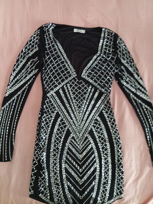 Dress with embroidered rhinestones, new, black, size M-L