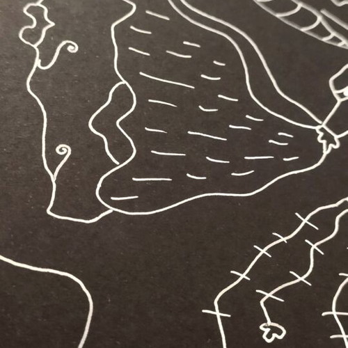 Handmade A4 Golem Baby Art Print White Line on Black Cardboard New