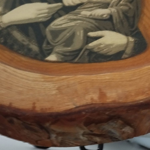 Handmade religious icon on natural wood with epoxy resin