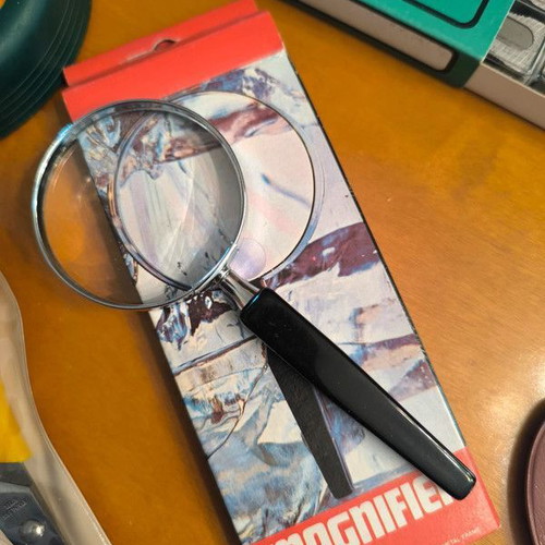 Office supplies new, pack of 20 pencil sharpeners, 2 magnifiers, scissors, finger moisteners