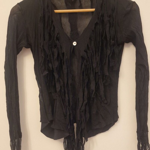 Sheer cardigan with fringes size S like new, black