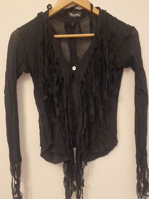Sheer cardigan with fringes size S like new, black