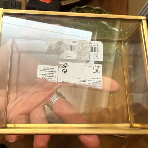 Glass storage box / jewelry box with metal frame