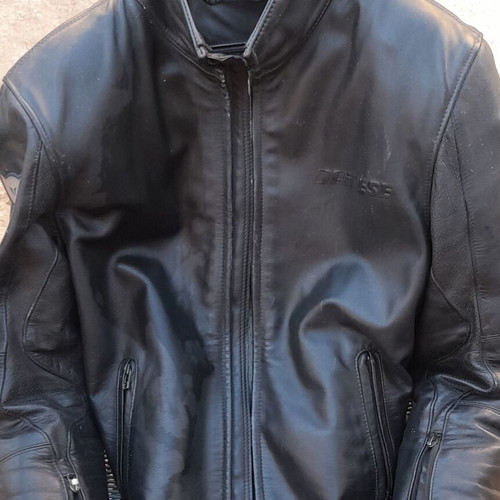 Dainese leather motorcycle jacket used with protection and removable lining