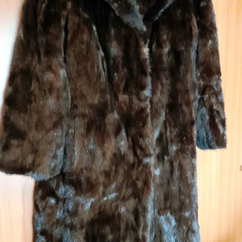 Mink fur coat used, midi length brown-honey, size M