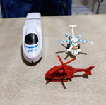 Plastic helicopter and train figures used