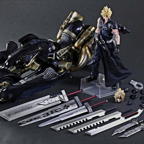 Final Fantasy VII Advent Children Cloud Strife Play Arts Kai figure and Fenrir vehicle set