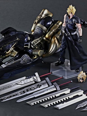 Final Fantasy VII Advent Children Cloud Strife Play Arts Kai figure and Fenrir vehicle set