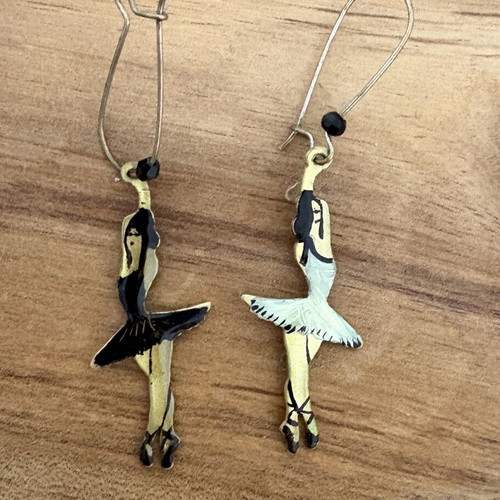 Ballerina earrings handmade like new, silver, hand painted