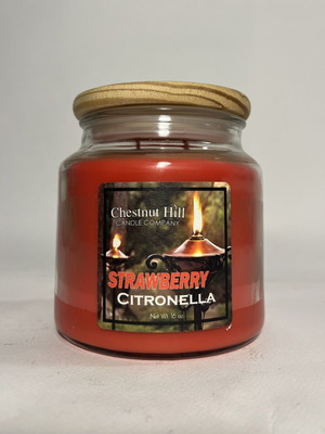 Chestnut Hill Soy Candle Strawberry Citronella new, 2 wicks, outdoor
