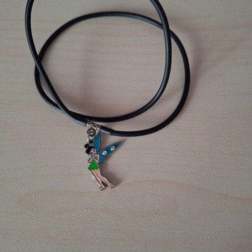 Tinkerbell necklace new with black cord and multicolor charm