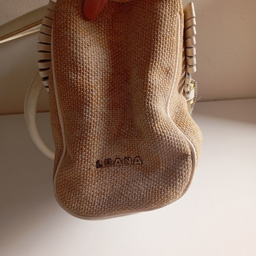 Luana rattan leather shoulder bag used, white beige