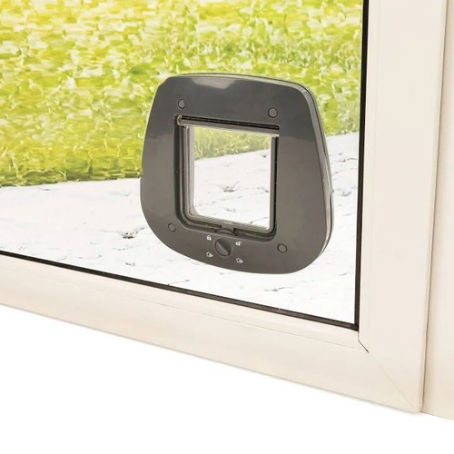Trixie cat door 4-way for glass installation, white 27x26cm new