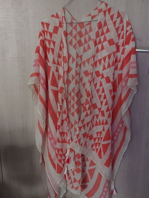 Kimono tunic new 100% cotton boho style orange white one size